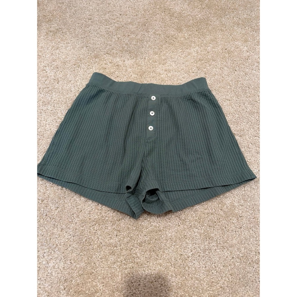 Old Navy Womens M Green Waffle Knit Lounge Pajama Shorts Faux Button Front